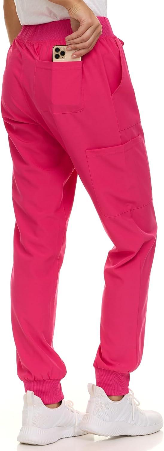 imageNautica Scrub Pants for Women Breathable Drawstring Jogger Scrubs for Women 5 Pocket Stretch Soft Scrub Bottoms for WomanFuschia