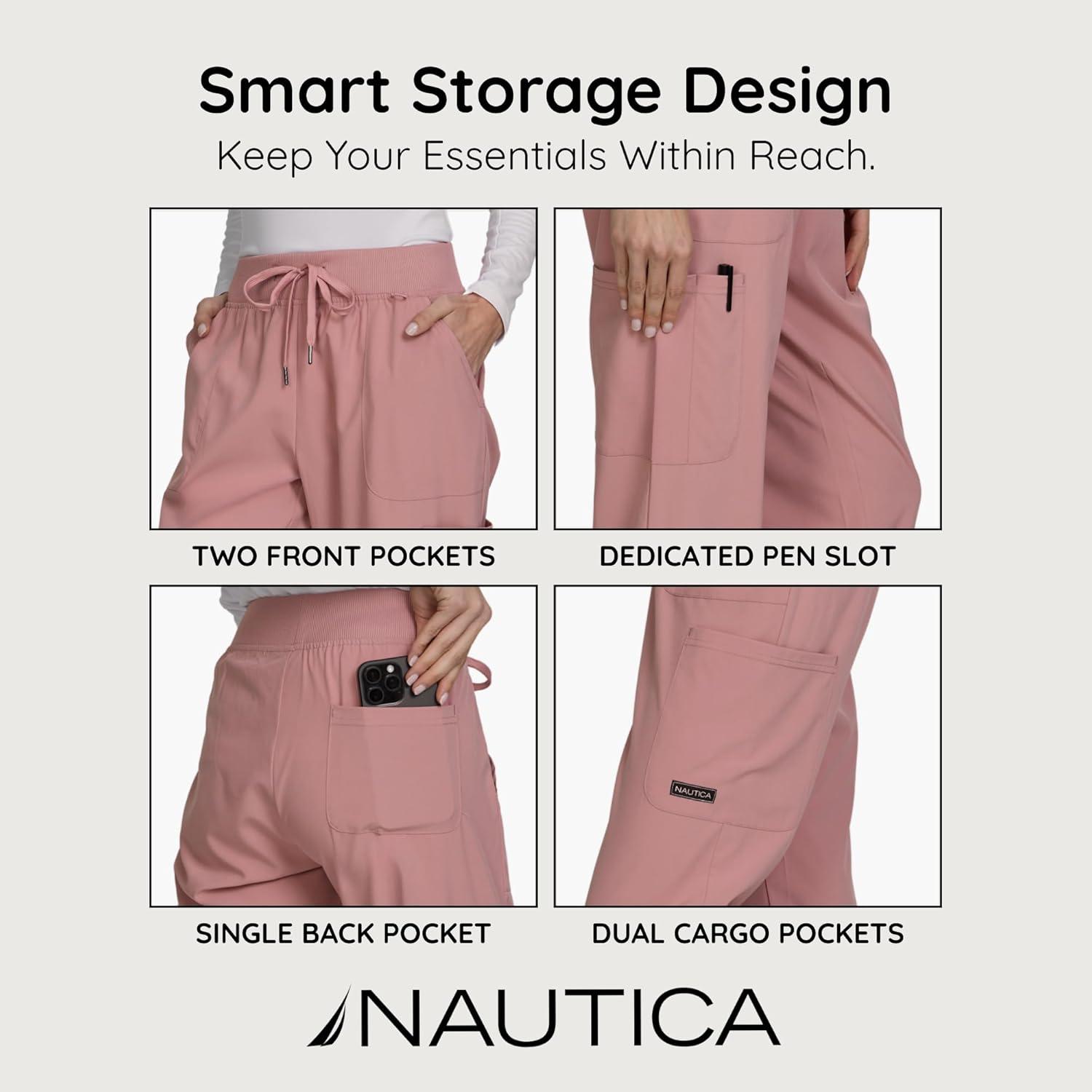 imageNautica Scrub Pants for Women Breathable Drawstring Jogger Scrubs for Women 5 Pocket Stretch Soft Scrub Bottoms for WomanMauve