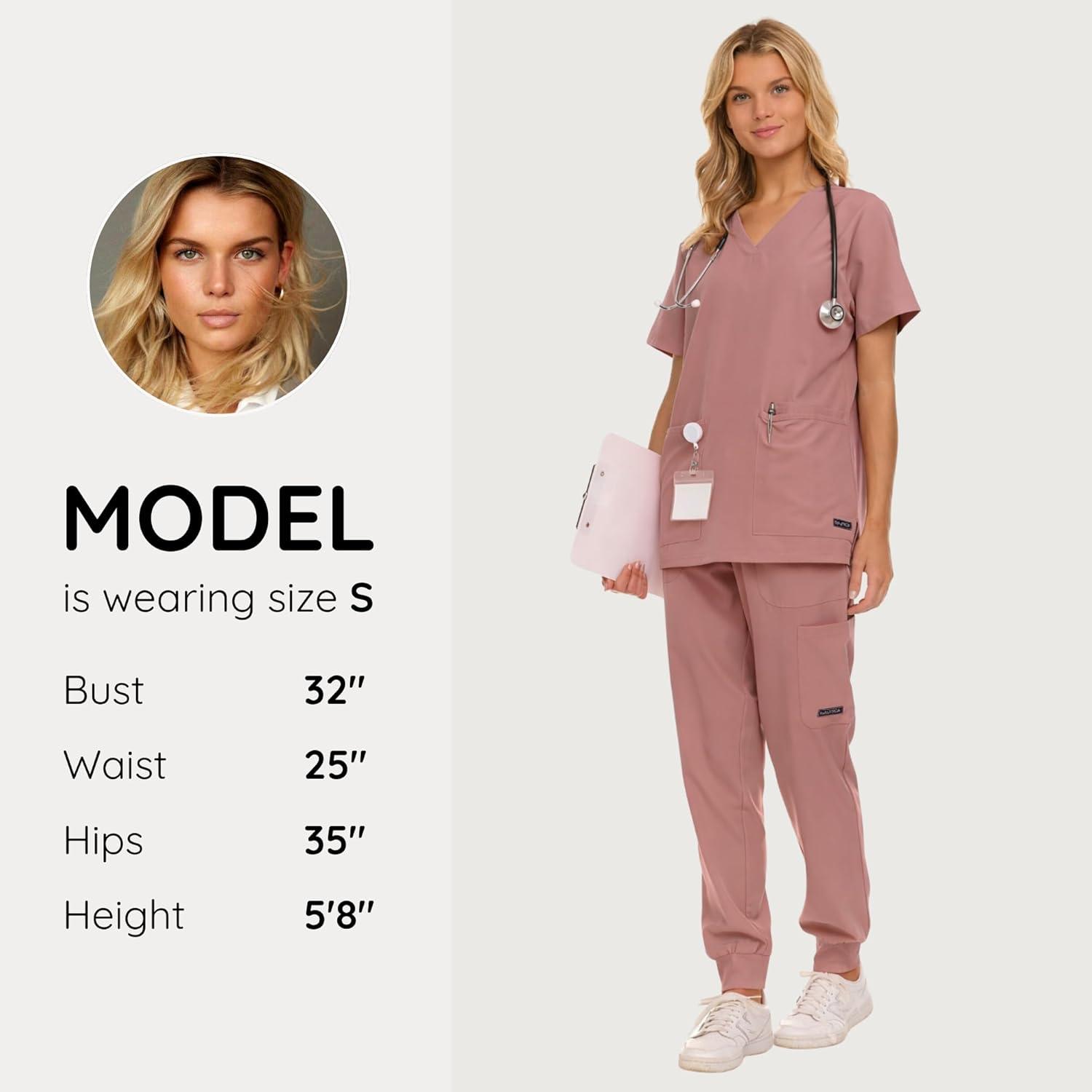 imageNautica Scrub Pants for Women Breathable Drawstring Jogger Scrubs for Women 5 Pocket Stretch Soft Scrub Bottoms for WomanMauve