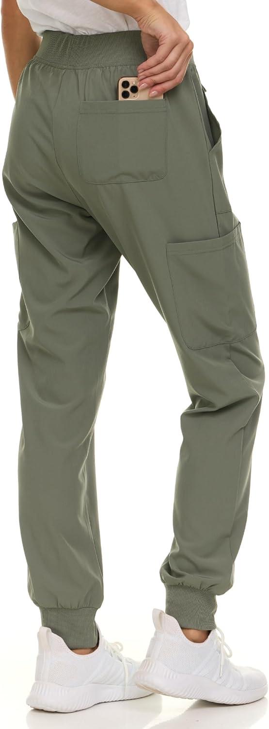 imageNautica Scrub Pants for Women Breathable Drawstring Jogger Scrubs for Women 5 Pocket Stretch Soft Scrub Bottoms for WomanOlive