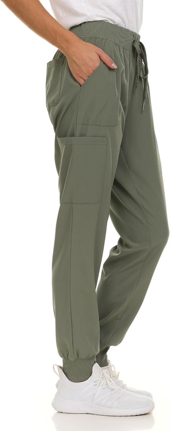 imageNautica Scrub Pants for Women Breathable Drawstring Jogger Scrubs for Women 5 Pocket Stretch Soft Scrub Bottoms for WomanOlive