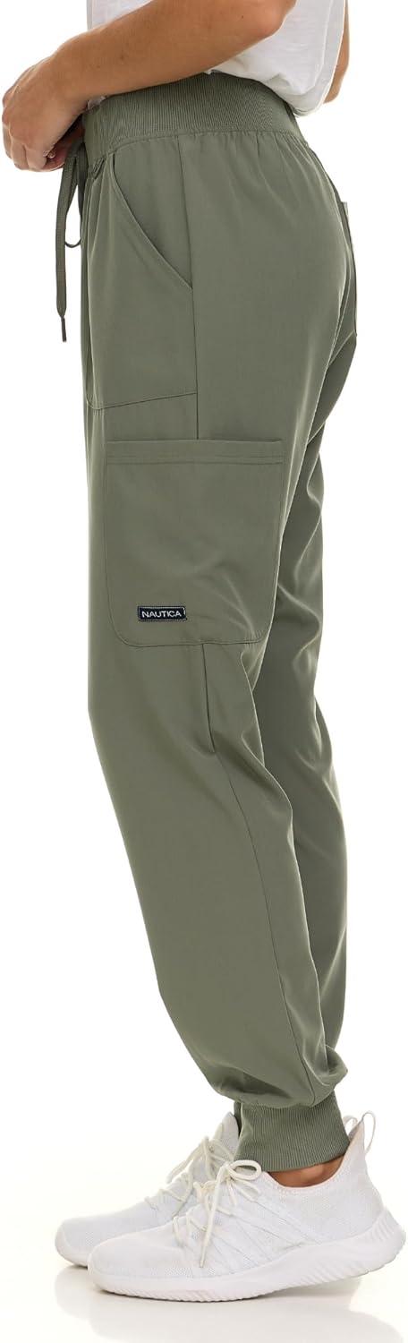imageNautica Scrub Pants for Women Breathable Drawstring Jogger Scrubs for Women 5 Pocket Stretch Soft Scrub Bottoms for WomanOlive