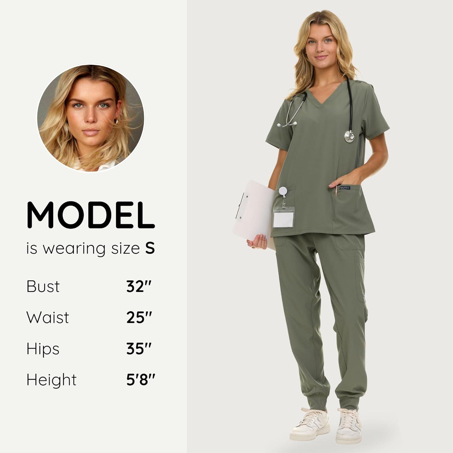 imageNautica Scrub Pants for Women Breathable Drawstring Jogger Scrubs for Women 5 Pocket Stretch Soft Scrub Bottoms for WomanOlive