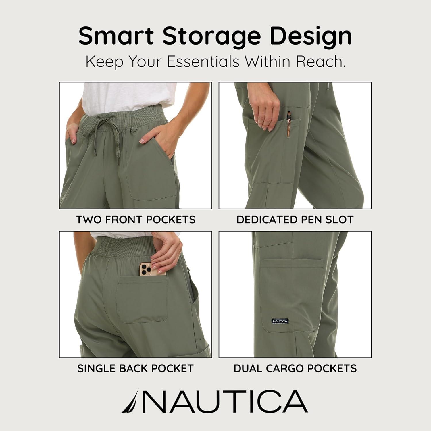 imageNautica Scrub Pants for Women Breathable Drawstring Jogger Scrubs for Women 5 Pocket Stretch Soft Scrub Bottoms for WomanOlive