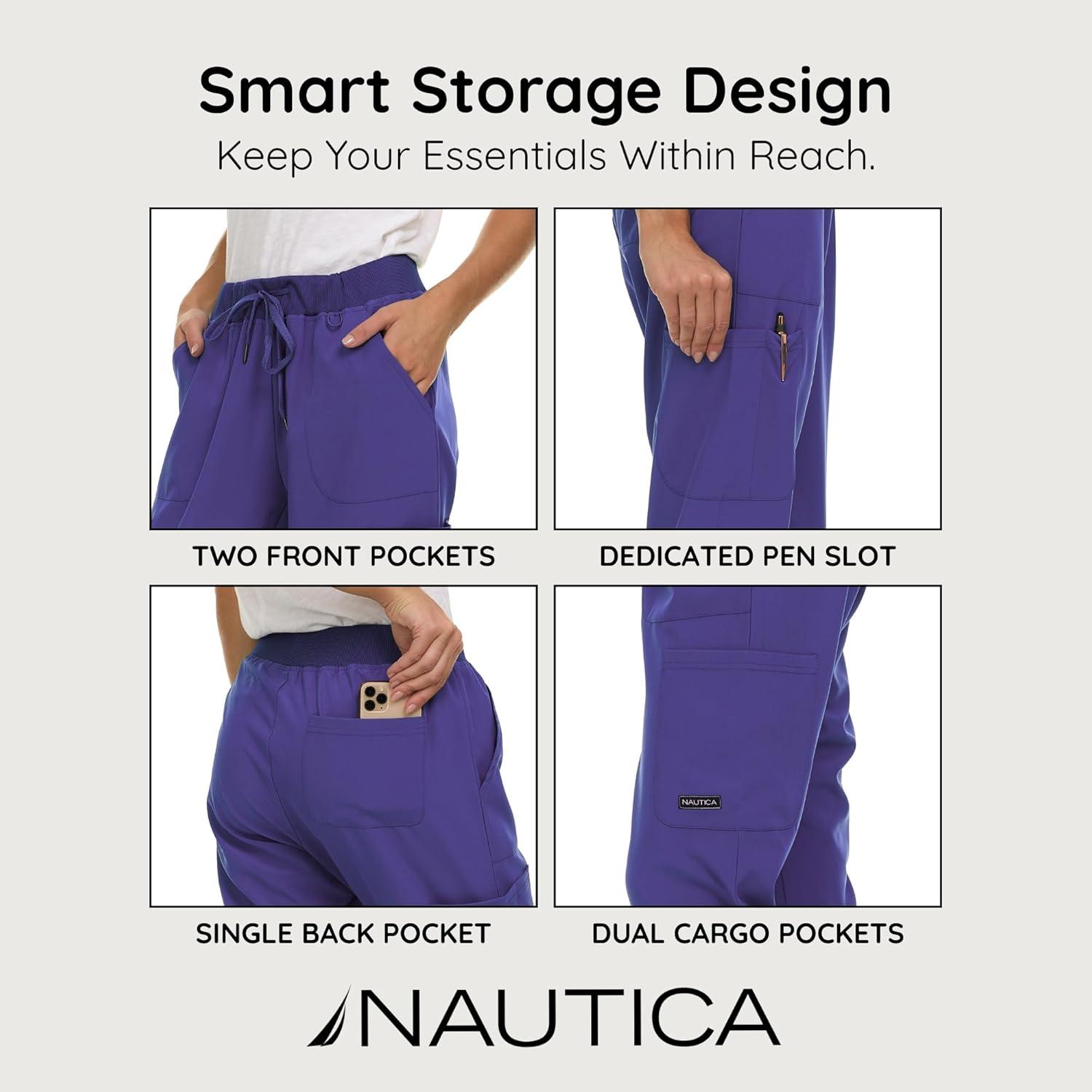 imageNautica Scrub Pants for Women Breathable Drawstring Jogger Scrubs for Women 5 Pocket Stretch Soft Scrub Bottoms for WomanPurple
