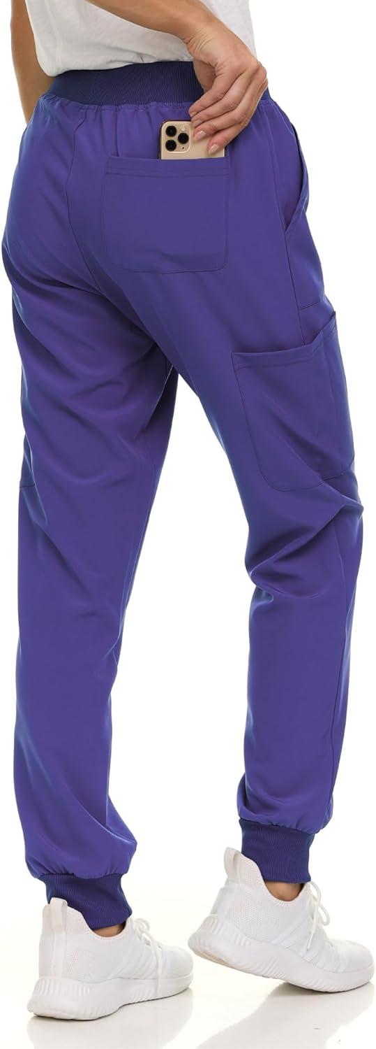 imageNautica Scrub Pants for Women Breathable Drawstring Jogger Scrubs for Women 5 Pocket Stretch Soft Scrub Bottoms for WomanPurple
