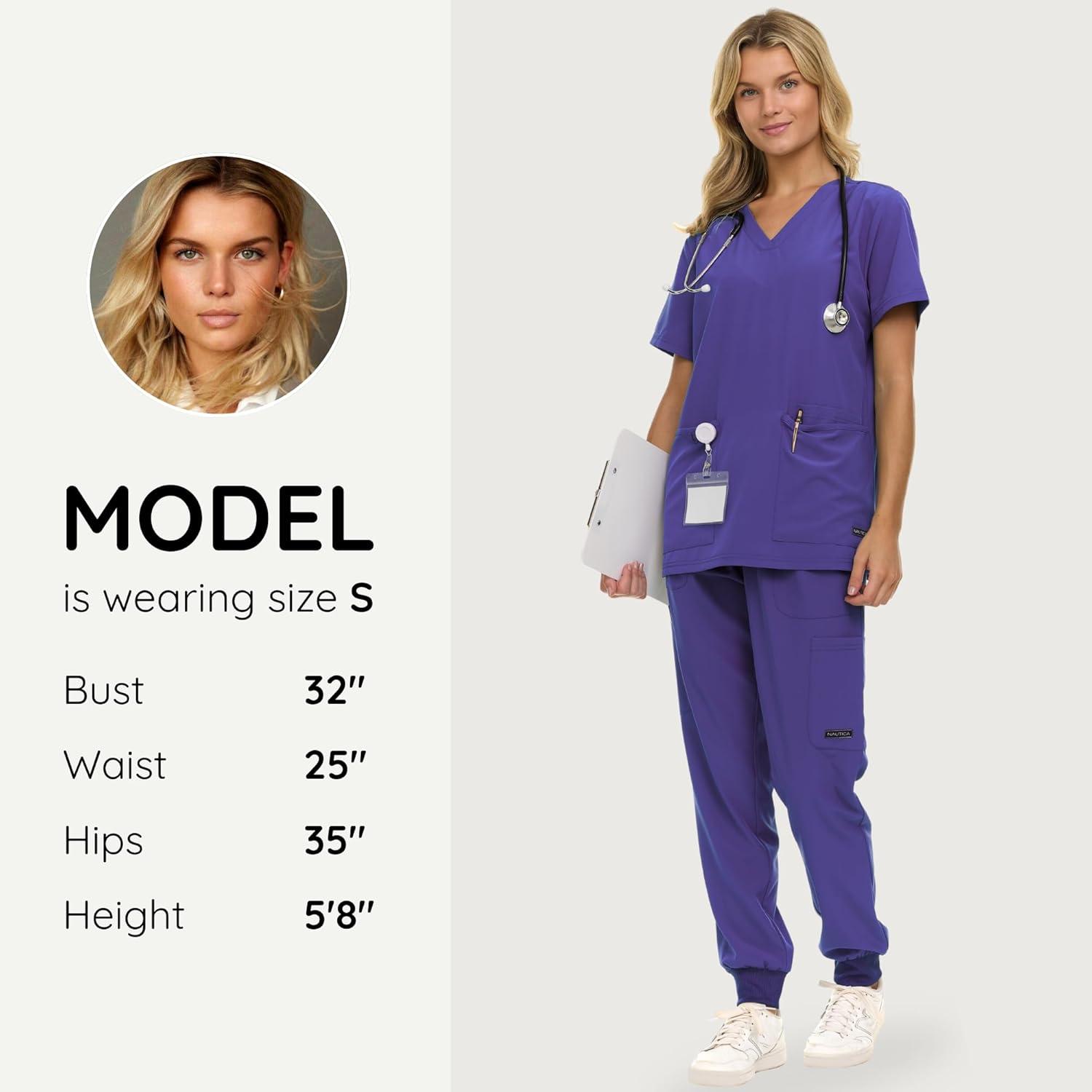 imageNautica Scrub Pants for Women Breathable Drawstring Jogger Scrubs for Women 5 Pocket Stretch Soft Scrub Bottoms for WomanPurple