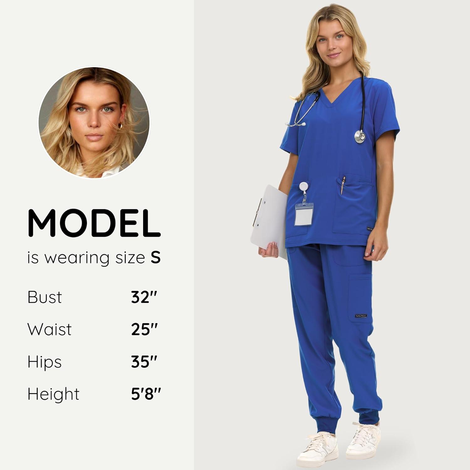 imageNautica Scrub Pants for Women Breathable Drawstring Jogger Scrubs for Women 5 Pocket Stretch Soft Scrub Bottoms for WomanRoyal Blue