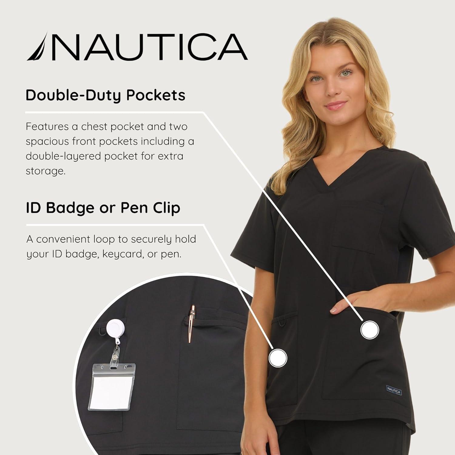imageNautica Womens Scrub Set 9Pocket Breathable amp Stretchy Pants amp TopsBlack