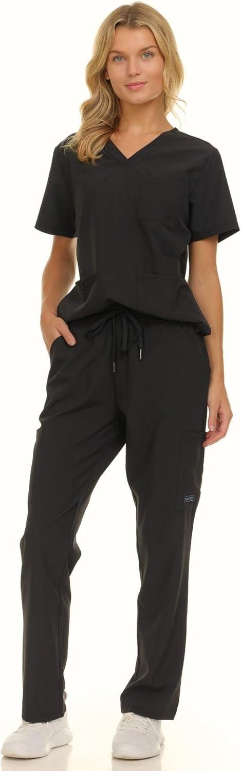 imageNautica Womens Scrub Set 9Pocket Breathable amp Stretchy Pants amp TopsBlack