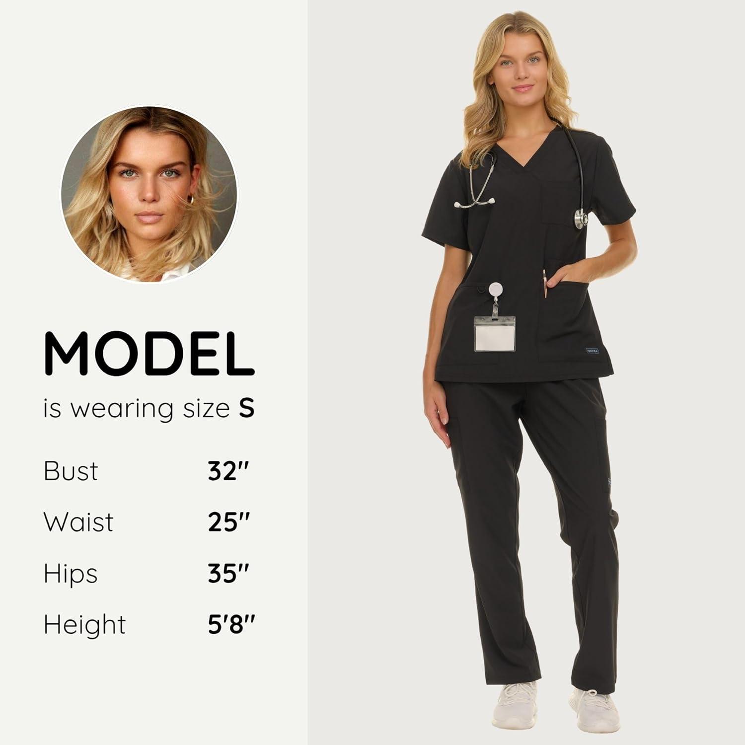 imageNautica Womens Scrub Set 9Pocket Breathable amp Stretchy Pants amp TopsBlack