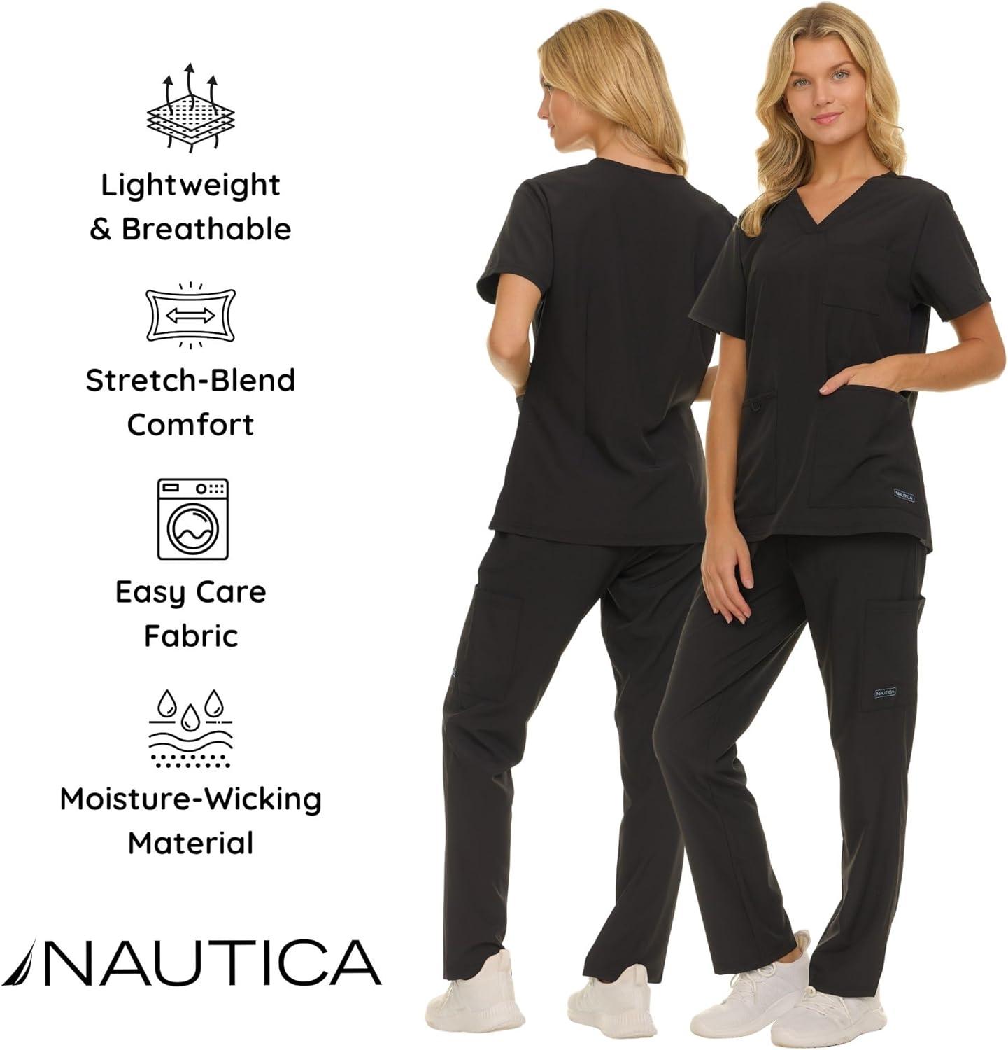 imageNautica Womens Scrub Set 9Pocket Breathable amp Stretchy Pants amp TopsBlack