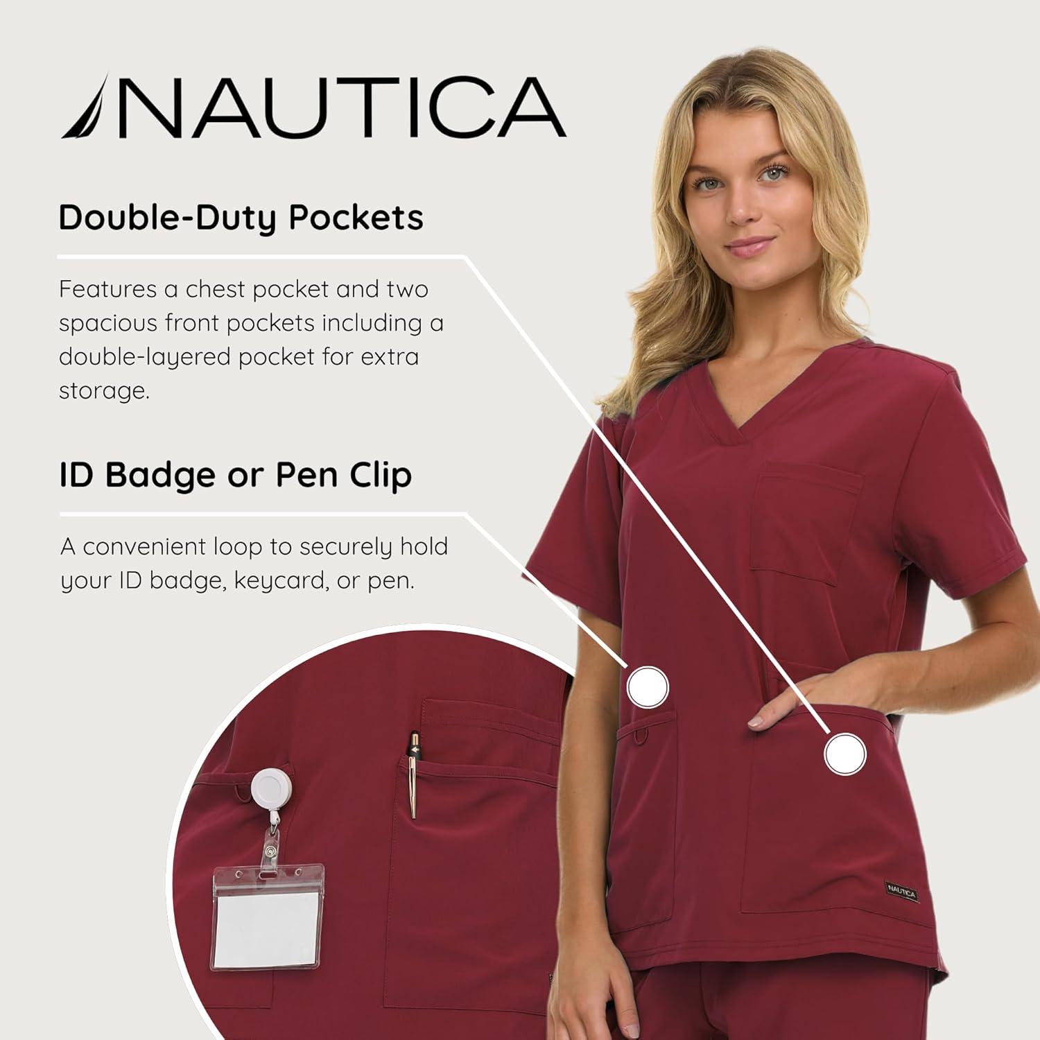 imageNautica Womens Scrub Set 9Pocket Breathable amp Stretchy Pants amp TopsCabernet