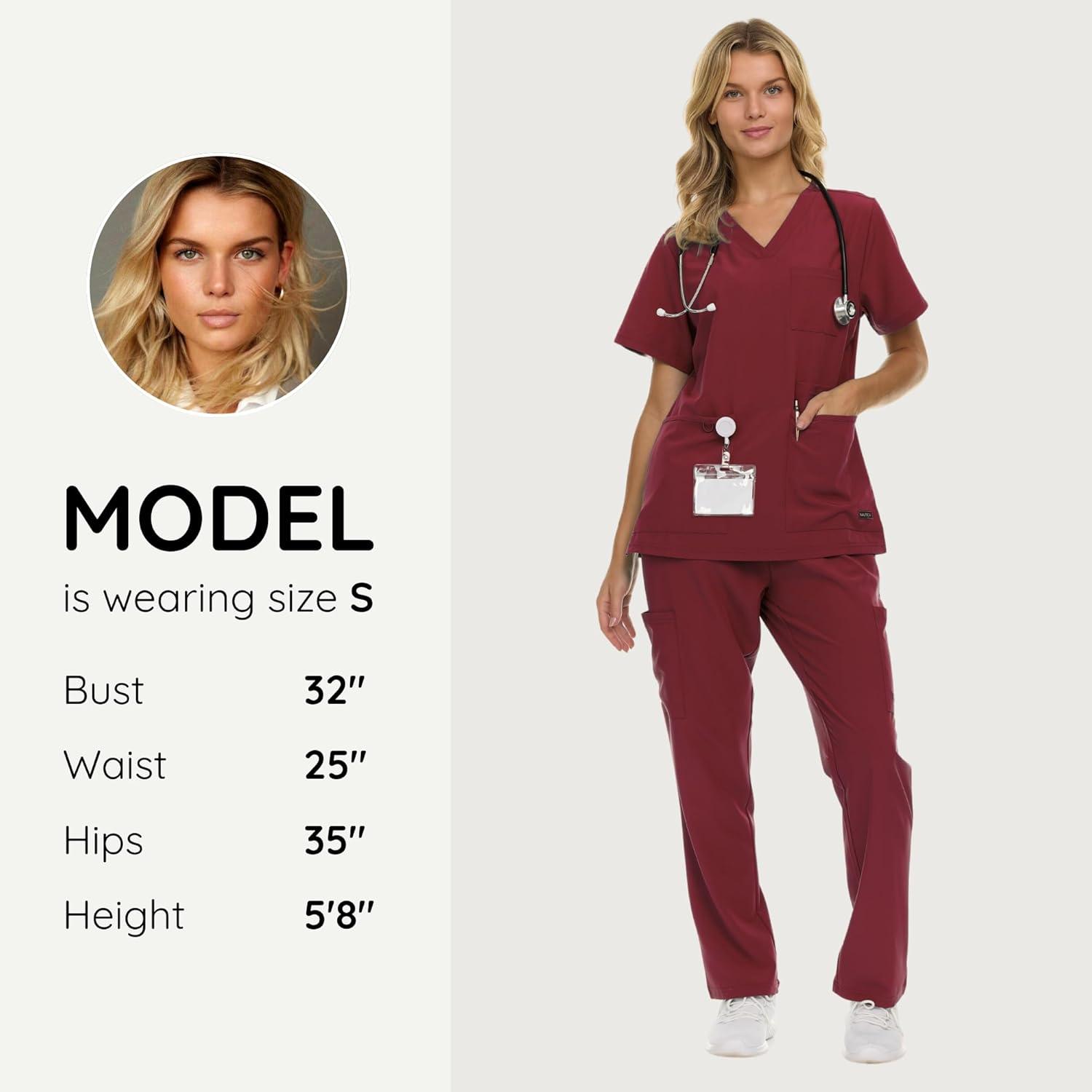 imageNautica Womens Scrub Set 9Pocket Breathable amp Stretchy Pants amp TopsCabernet