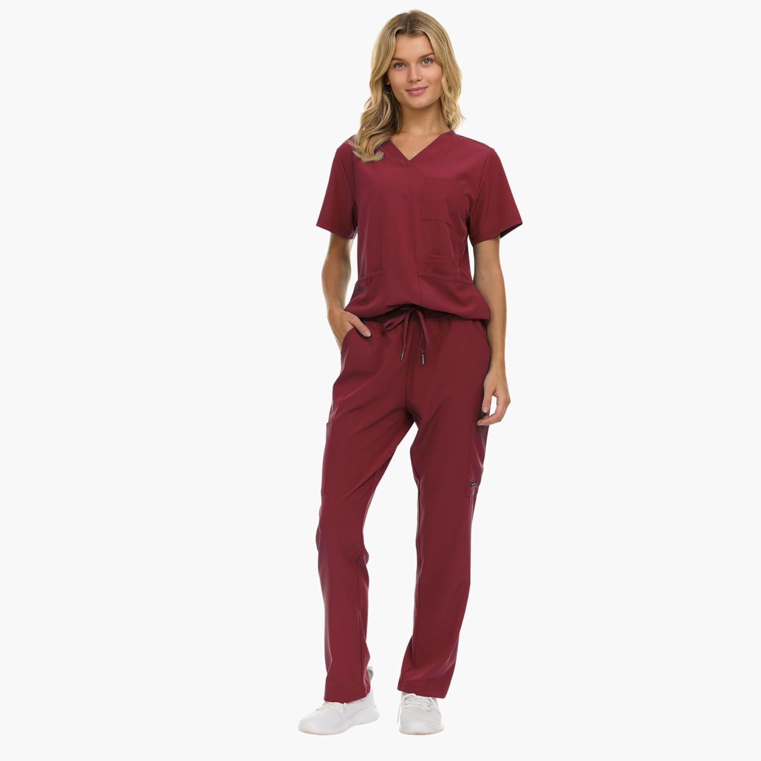 imageNautica Womens Scrub Set 9Pocket Breathable amp Stretchy Pants amp TopsCabernet