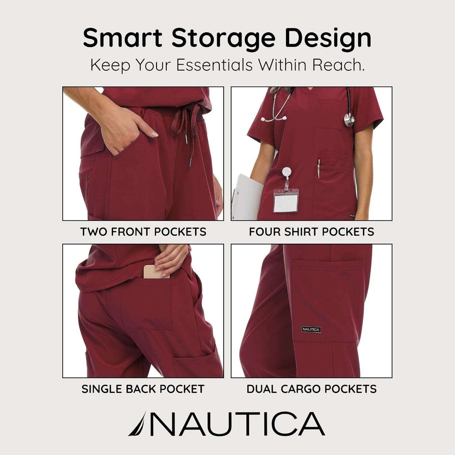 imageNautica Womens Scrub Set 9Pocket Breathable amp Stretchy Pants amp TopsCabernet