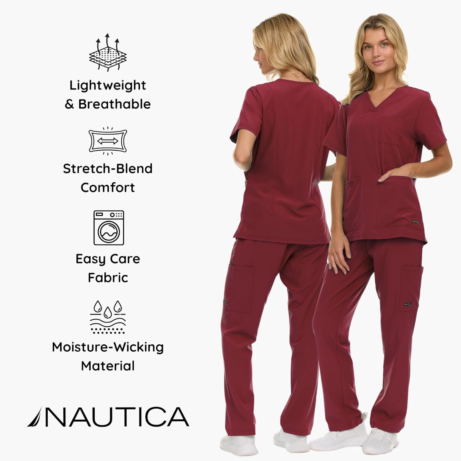 imageNautica Womens Scrub Set 9Pocket Breathable amp Stretchy Pants amp TopsCabernet