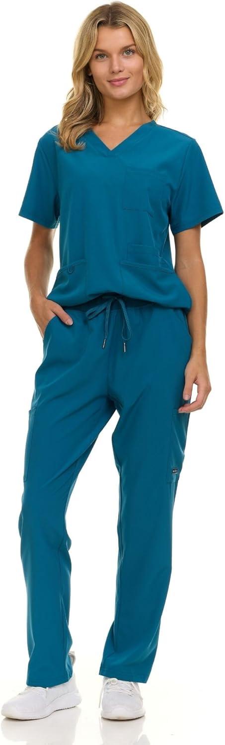 imageNautica Womens Scrub Set 9Pocket Breathable amp Stretchy Pants amp TopsCarribean
