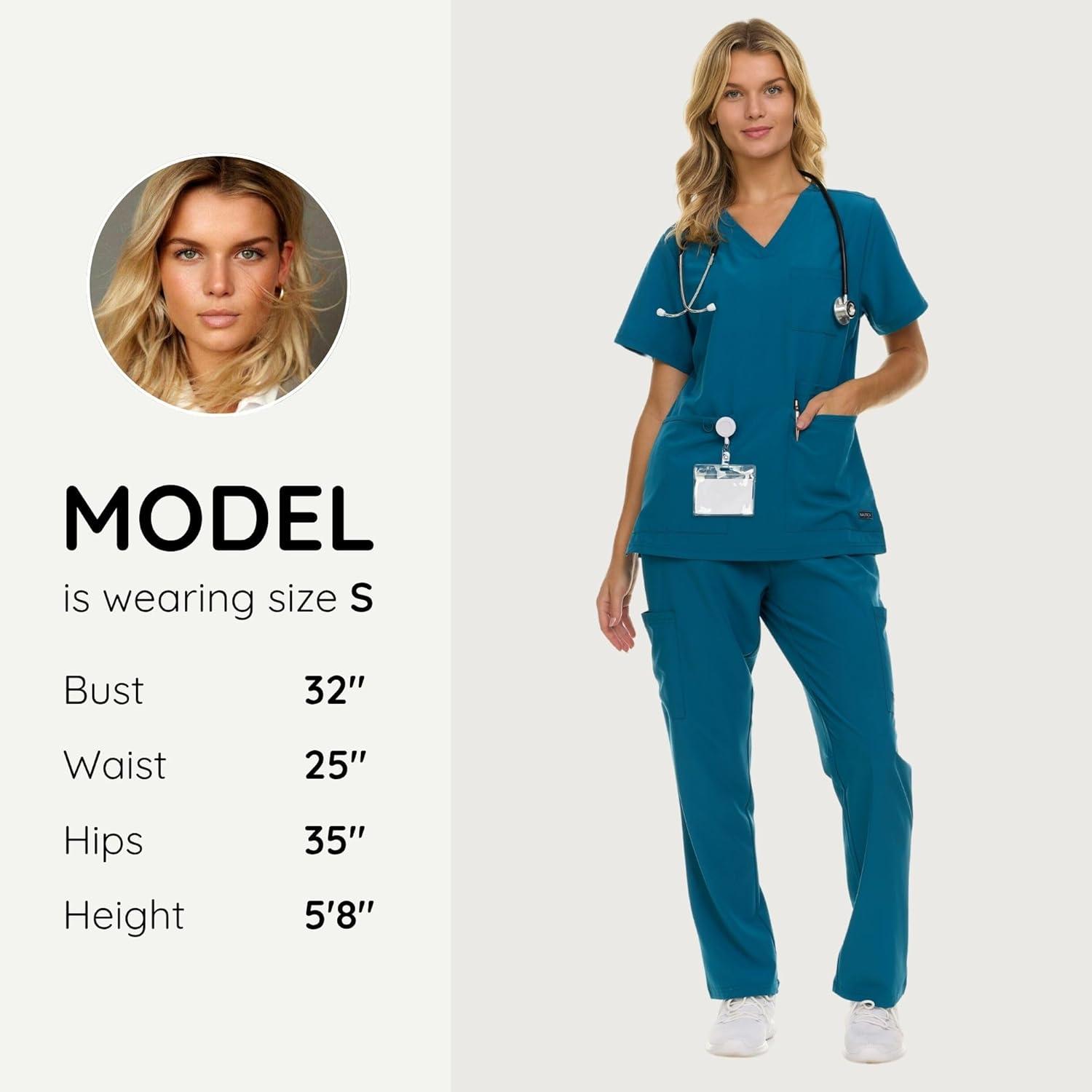 imageNautica Womens Scrub Set 9Pocket Breathable amp Stretchy Pants amp TopsCarribean