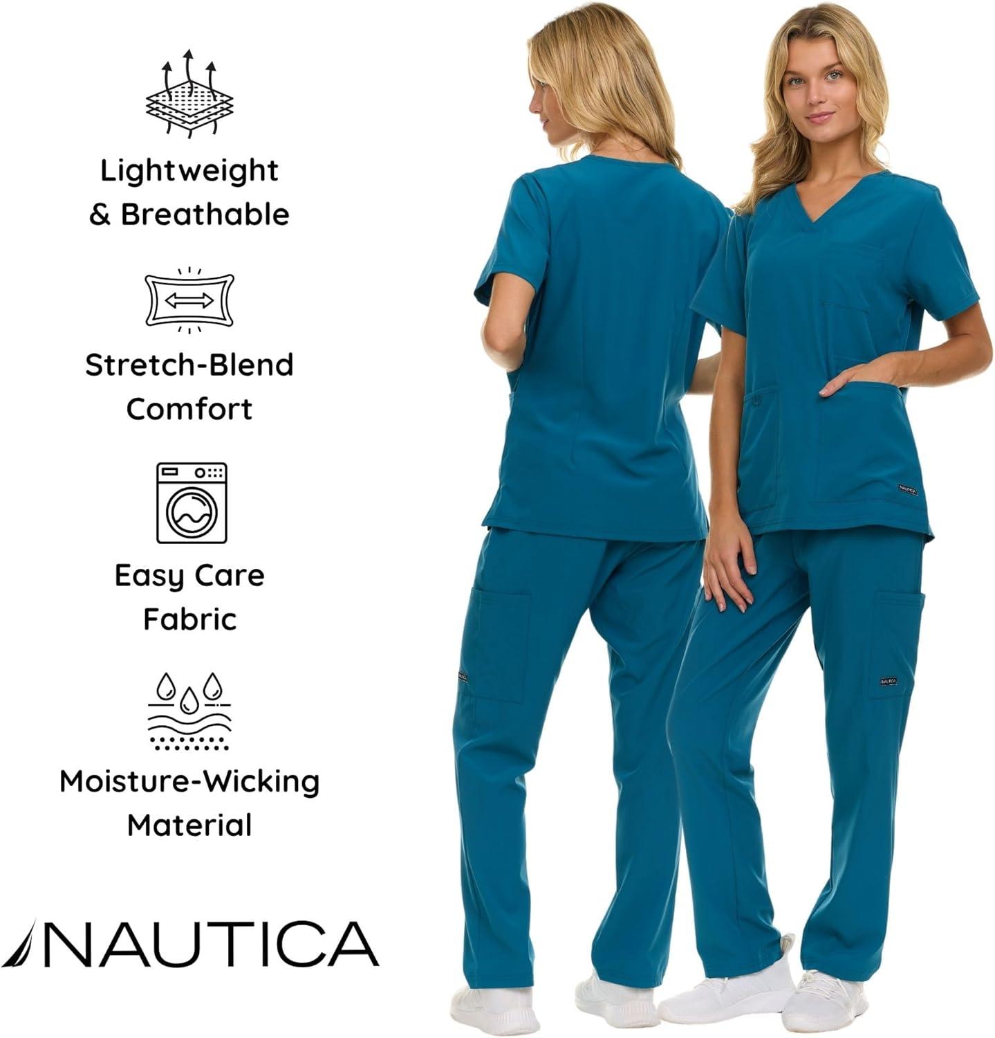 imageNautica Womens Scrub Set 9Pocket Breathable amp Stretchy Pants amp TopsCarribean