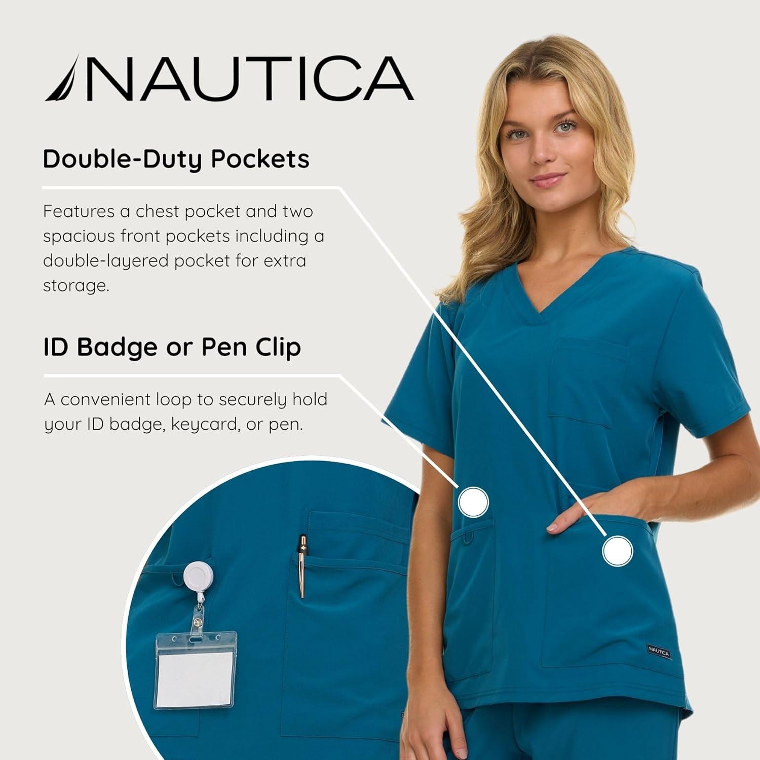 imageNautica Womens Scrub Set 9Pocket Breathable amp Stretchy Pants amp TopsCarribean