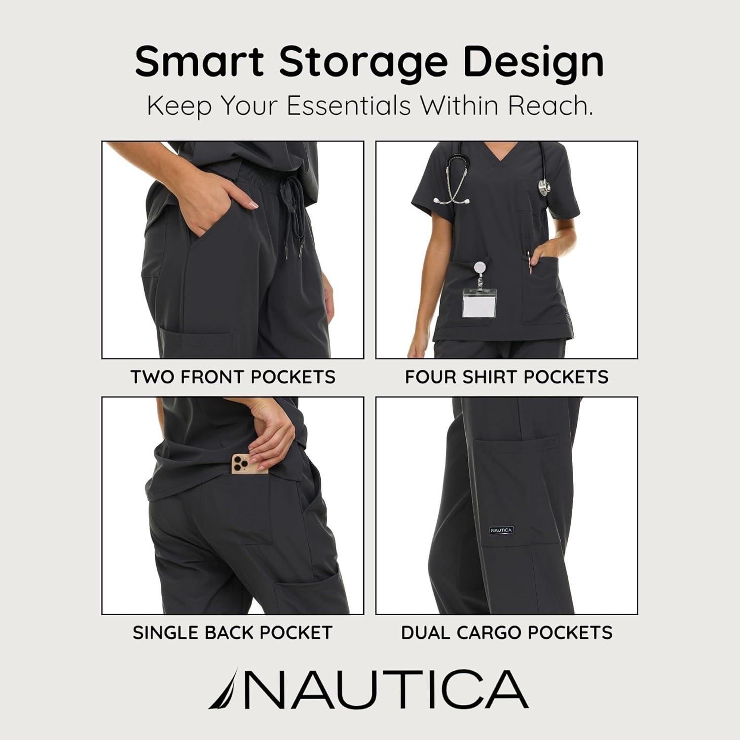 imageNautica Womens Scrub Set 9Pocket Breathable amp Stretchy Pants amp TopsCharcoal