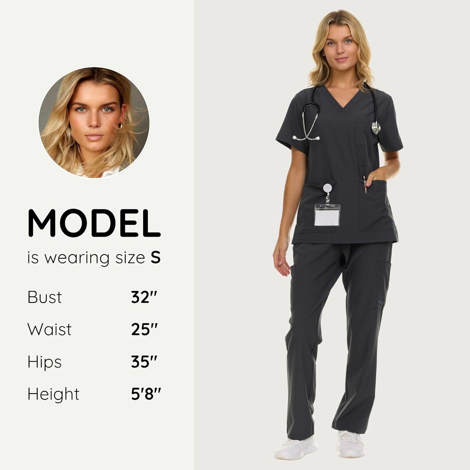 imageNautica Womens Scrub Set 9Pocket Breathable amp Stretchy Pants amp TopsCharcoal