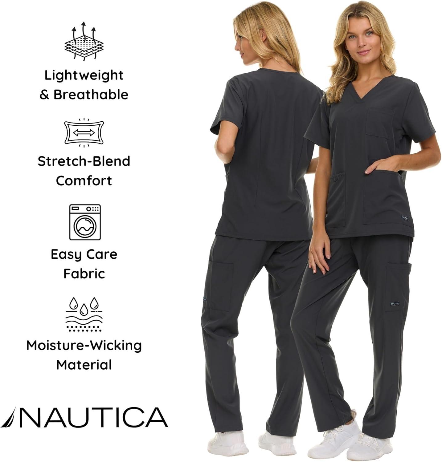 imageNautica Womens Scrub Set 9Pocket Breathable amp Stretchy Pants amp TopsCharcoal