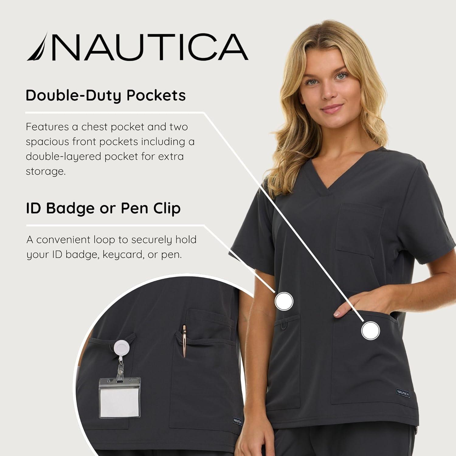 imageNautica Womens Scrub Set 9Pocket Breathable amp Stretchy Pants amp TopsCharcoal