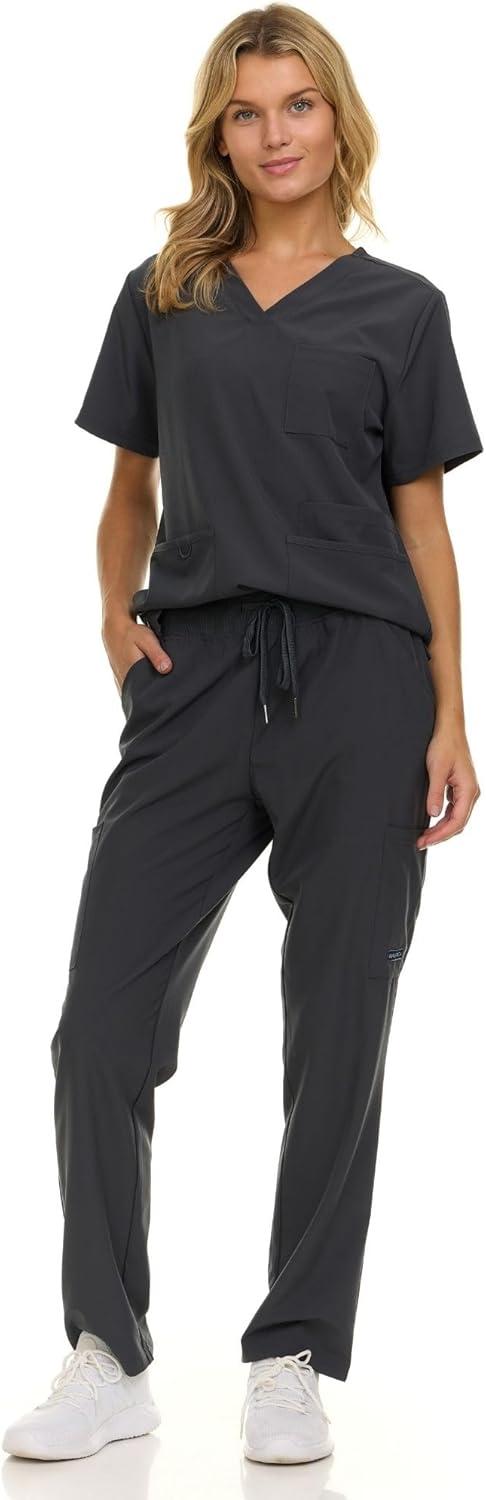imageNautica Womens Scrub Set 9Pocket Breathable amp Stretchy Pants amp TopsCharcoal