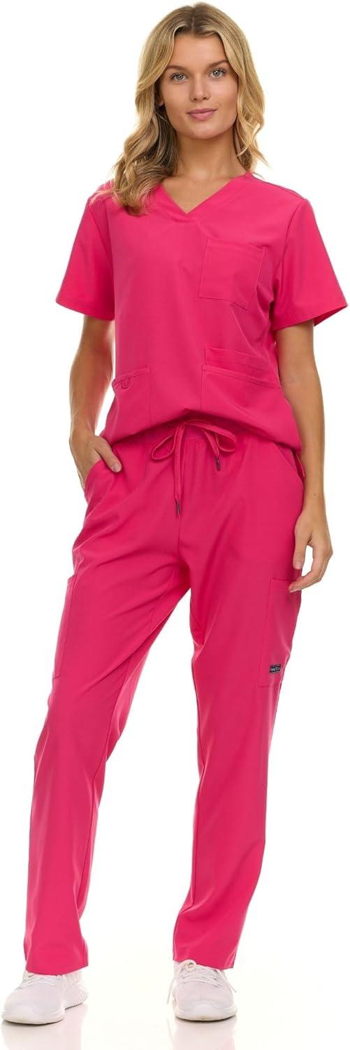 imageNautica Womens Scrub Set 9Pocket Breathable amp Stretchy Pants amp TopsFuschia