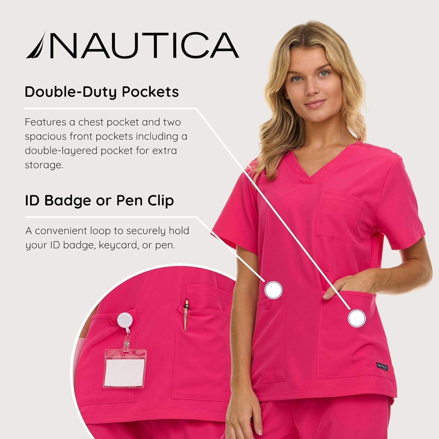 imageNautica Womens Scrub Set 9Pocket Breathable amp Stretchy Pants amp TopsFuschia