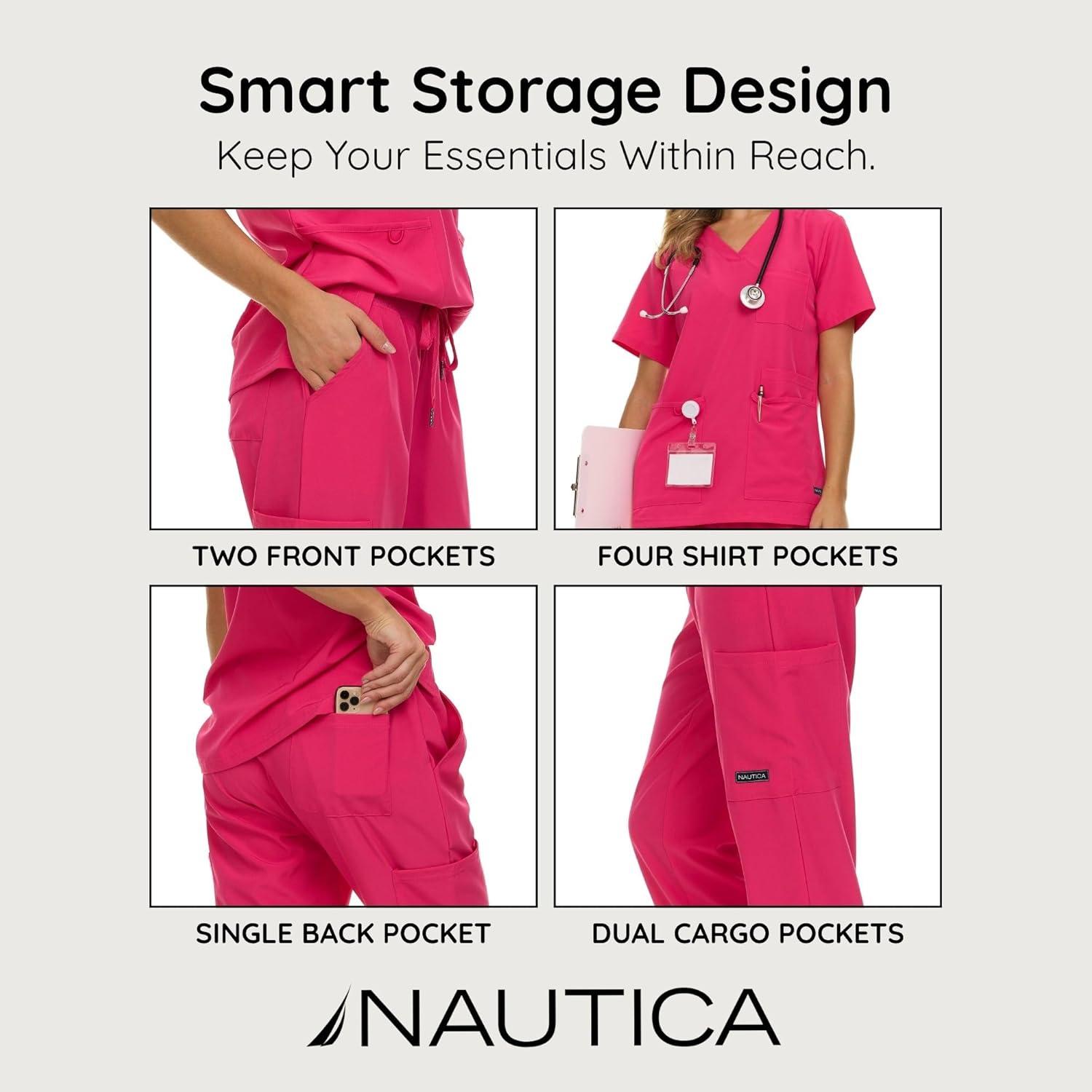 imageNautica Womens Scrub Set 9Pocket Breathable amp Stretchy Pants amp TopsFuschia