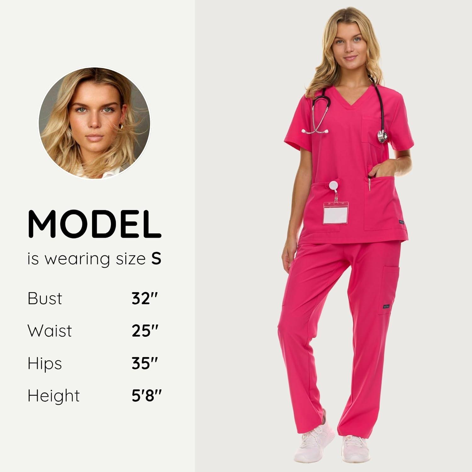 imageNautica Womens Scrub Set 9Pocket Breathable amp Stretchy Pants amp TopsFuschia
