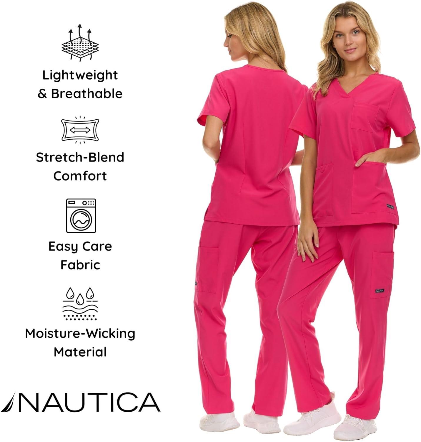 imageNautica Womens Scrub Set 9Pocket Breathable amp Stretchy Pants amp TopsFuschia