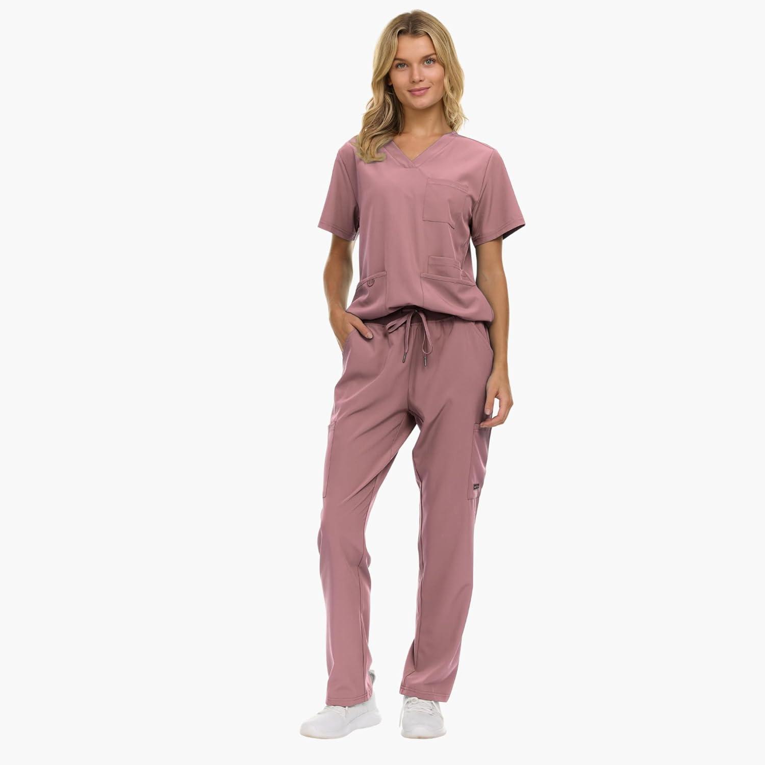 imageNautica Womens Scrub Set 9Pocket Breathable amp Stretchy Pants amp TopsMauve