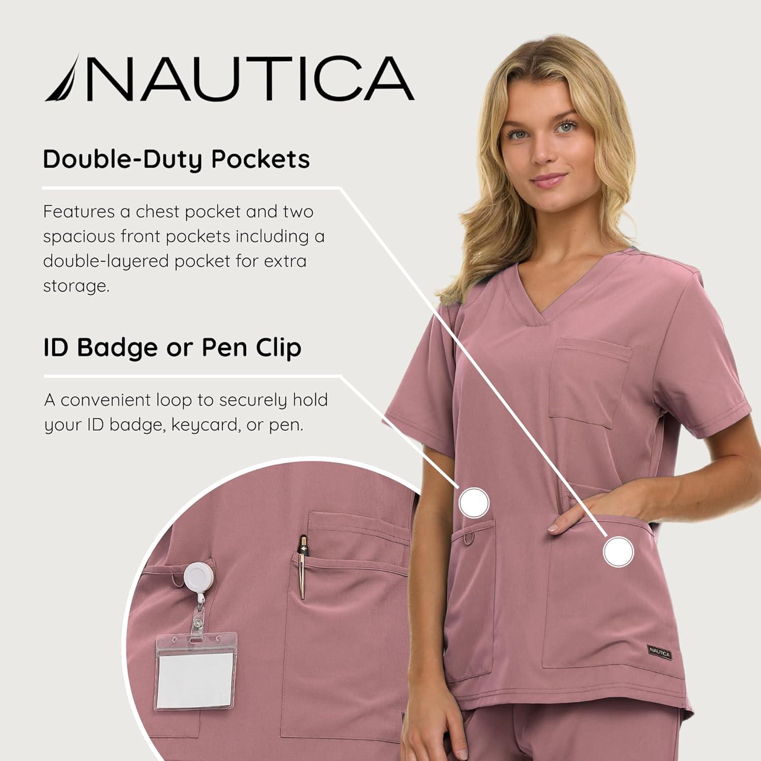 imageNautica Womens Scrub Set 9Pocket Breathable amp Stretchy Pants amp TopsMauve