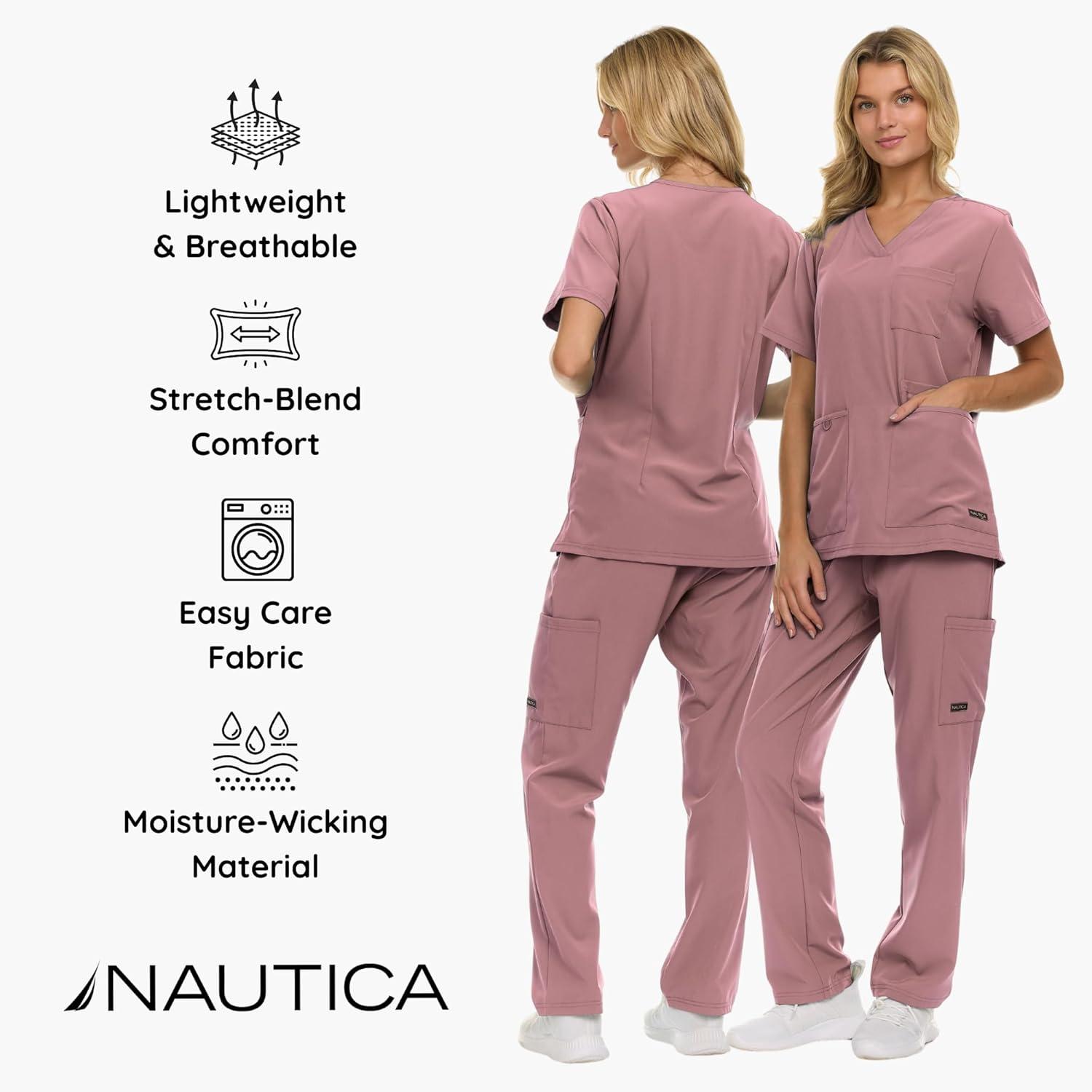 imageNautica Womens Scrub Set 9Pocket Breathable amp Stretchy Pants amp TopsMauve