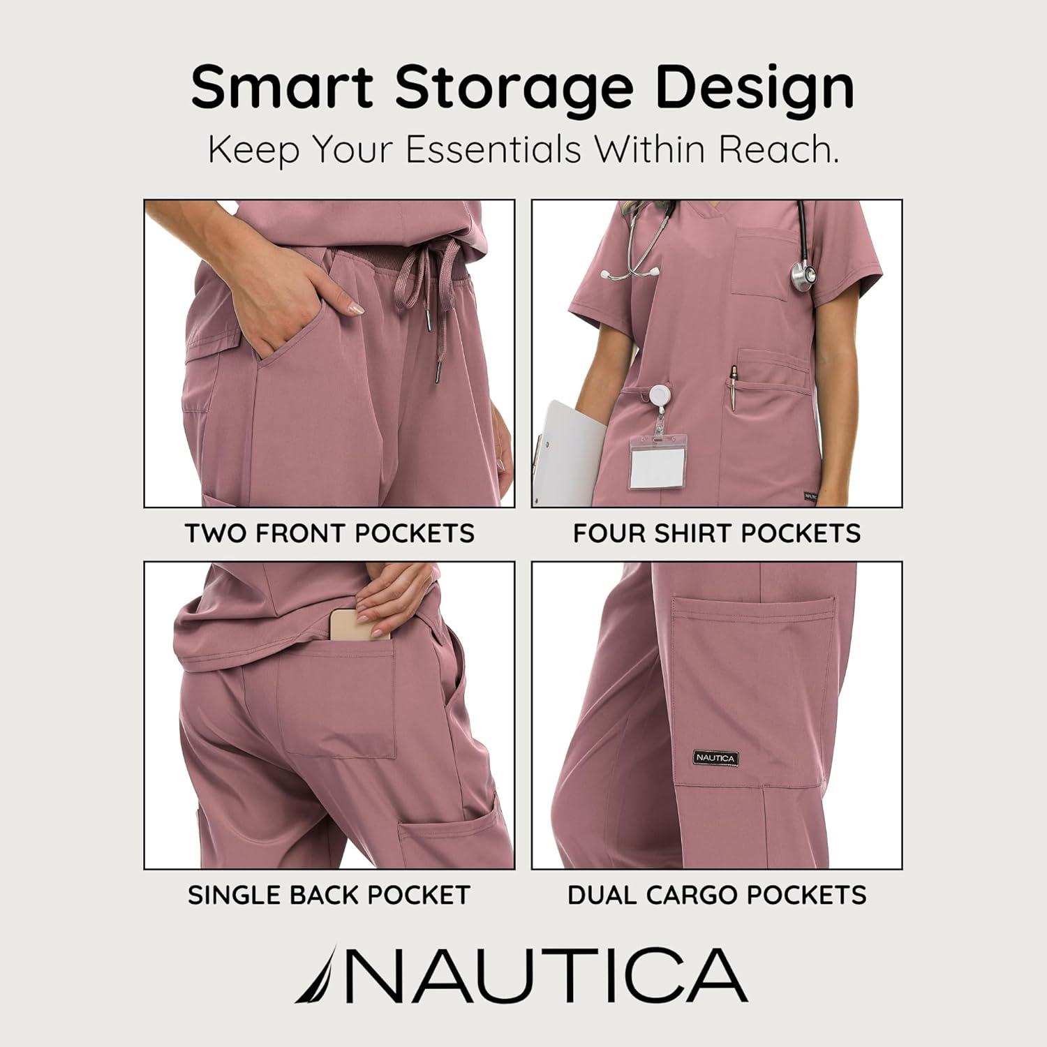 imageNautica Womens Scrub Set 9Pocket Breathable amp Stretchy Pants amp TopsMauve