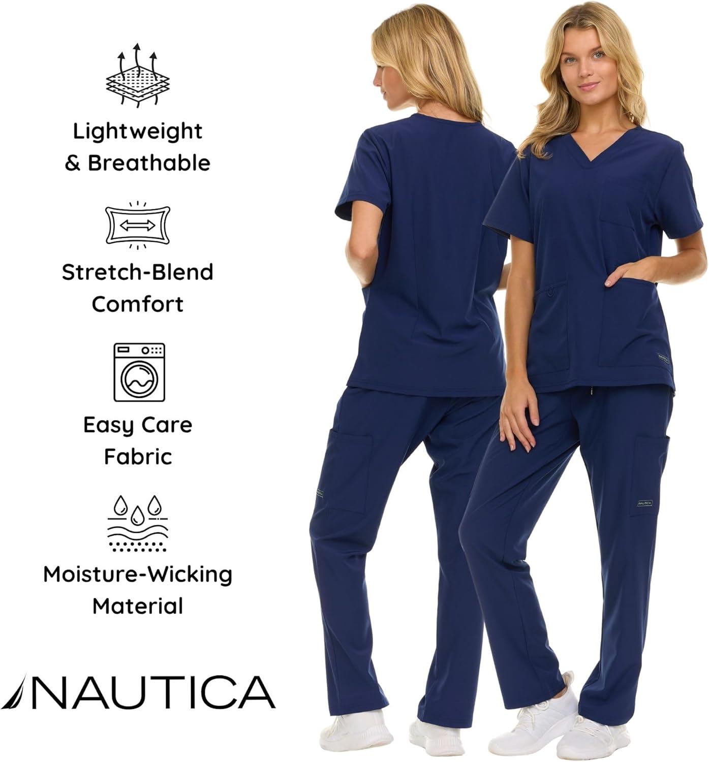 imageNautica Womens Scrub Set 9Pocket Breathable amp Stretchy Pants amp TopsNavy