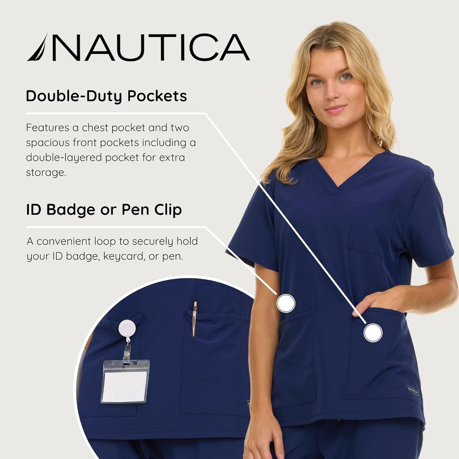 imageNautica Womens Scrub Set 9Pocket Breathable amp Stretchy Pants amp TopsNavy