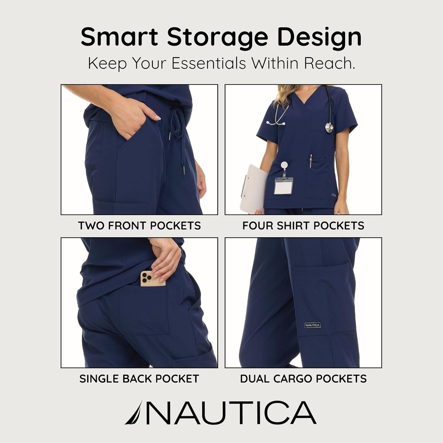 imageNautica Womens Scrub Set 9Pocket Breathable amp Stretchy Pants amp TopsNavy