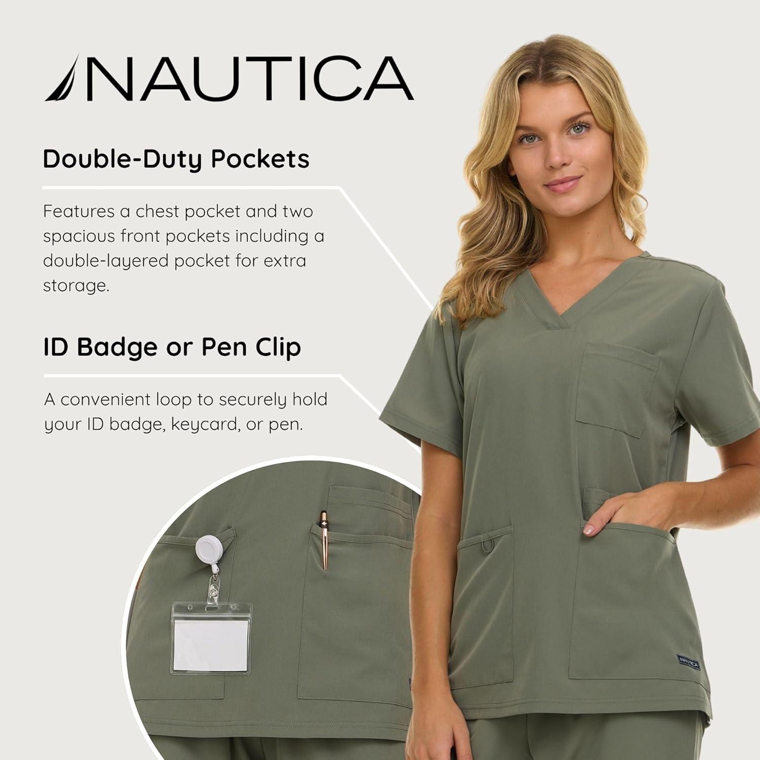 imageNautica Womens Scrub Set 9Pocket Breathable amp Stretchy Pants amp TopsOlive