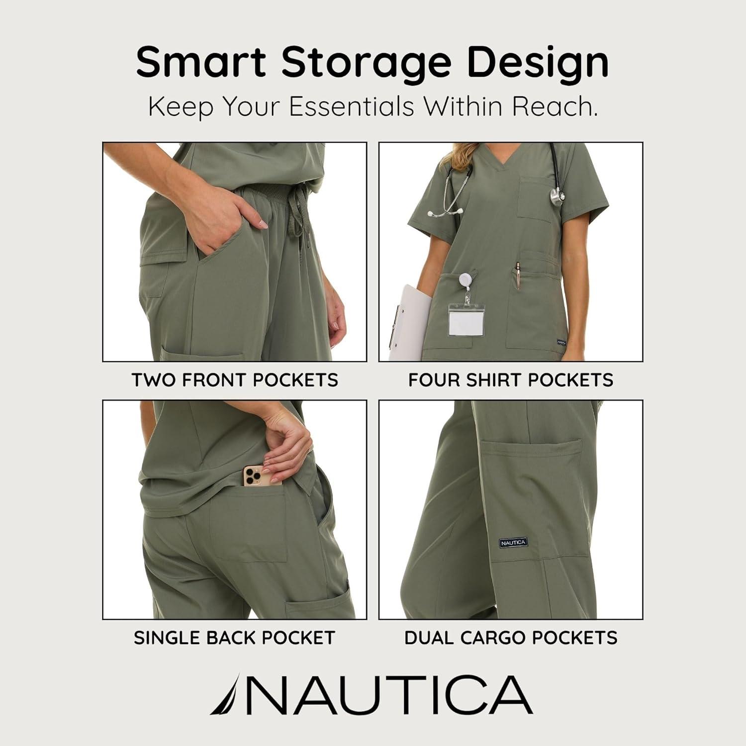 imageNautica Womens Scrub Set 9Pocket Breathable amp Stretchy Pants amp TopsOlive