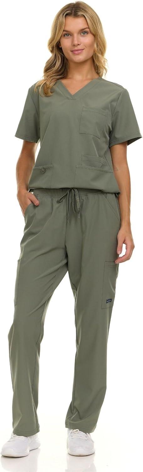 imageNautica Womens Scrub Set 9Pocket Breathable amp Stretchy Pants amp TopsOlive