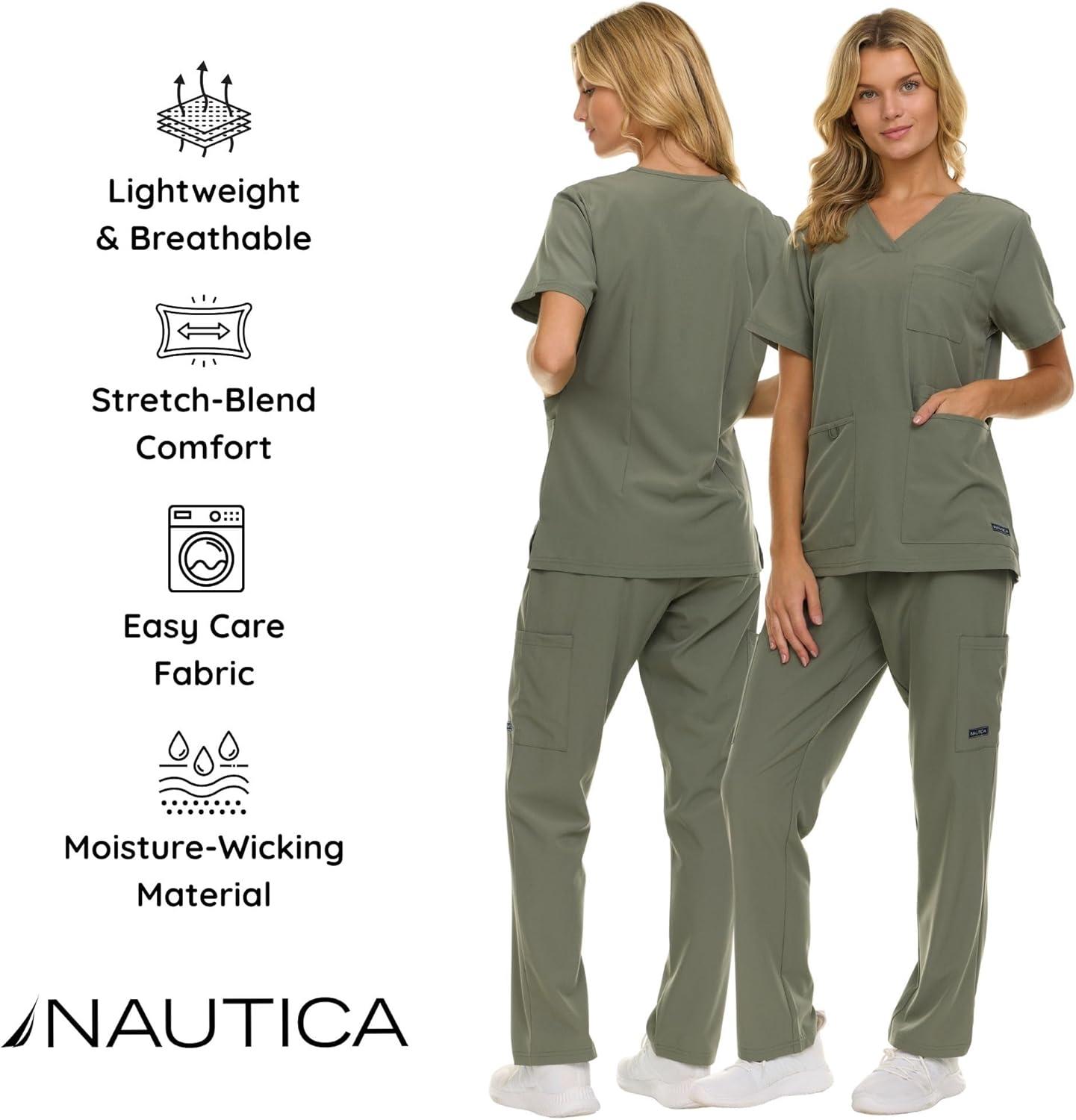 imageNautica Womens Scrub Set 9Pocket Breathable amp Stretchy Pants amp TopsOlive
