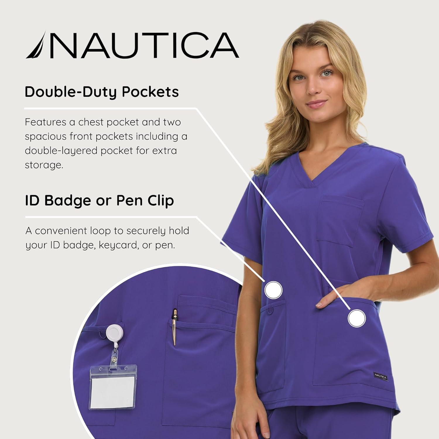 imageNautica Womens Scrub Set 9Pocket Breathable amp Stretchy Pants amp TopsPurple