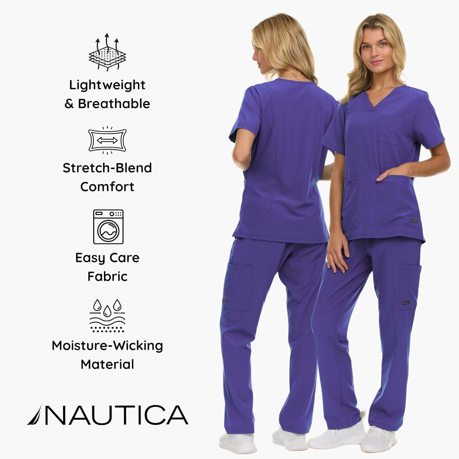 imageNautica Womens Scrub Set 9Pocket Breathable amp Stretchy Pants amp TopsPurple