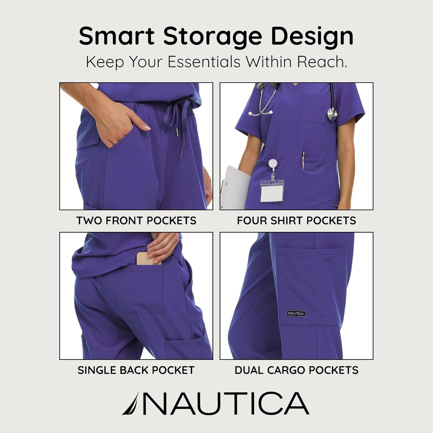 imageNautica Womens Scrub Set 9Pocket Breathable amp Stretchy Pants amp TopsPurple