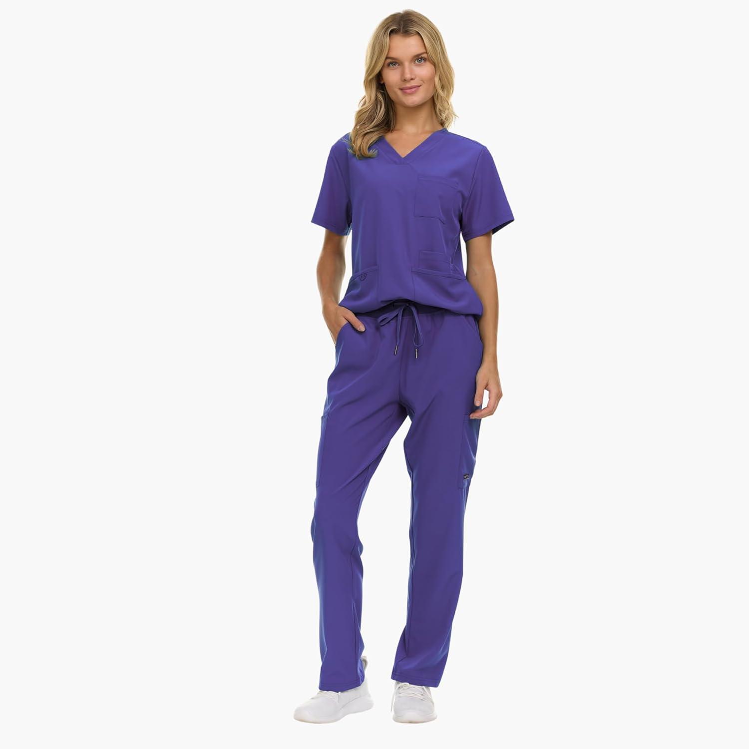 imageNautica Womens Scrub Set 9Pocket Breathable amp Stretchy Pants amp TopsPurple